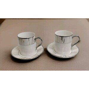 2 Luxury Set Tea Cups & Saucers Demitasse Cream & Silver New